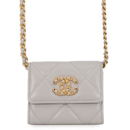 CHANEL CHANEL 19 Flap Compact Chain Shoulder Wallet GrayAP1787 Lambskin