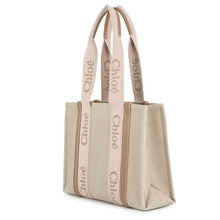 Load image into Gallery viewer, Chloe Woody tote Brassie BeigeCHC23AS383L1726Y Canvas Calf Leather Size Medium
