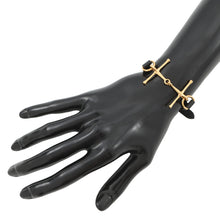 Load image into Gallery viewer, HERMES Mall Horsebit Bracelet Size T2 Black Gold Plated Swift Leather
