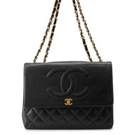 CHANEL Jumbo Matelasse Large CC Logo Chain Shoulder Black Leather