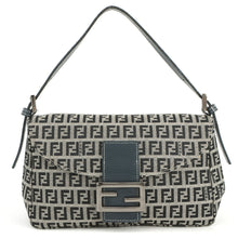 Load image into Gallery viewer, FENDI Zucchino Mamma Bucket Handbag Gray/Navy Canvas Leather
