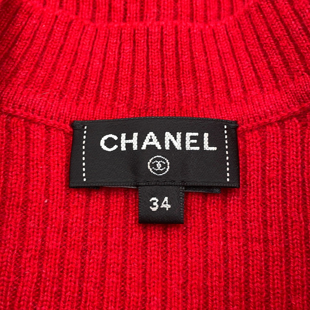 CHANEL CC Logo Check Knit Size 34 RedP77377 K11231 NZI40