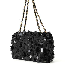 将图像加载到图库查看器中，CHANEL Matelasse Sequins Shoulder Bag BlackA01112 Lambskin Satin Sequins Size 25
