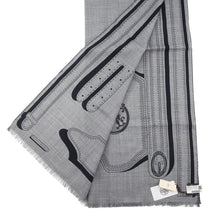 将图像加载到图库查看器中，HERMES Rectangle Presidential horse tack Size 180 Gris Foncé / White / Blue MarineH691443T Cashmere70% Silk30%
