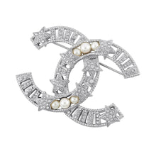 Load image into Gallery viewer, CHANEL CC Logo Star Brooch Metal Faux Pearl Rhinestone
