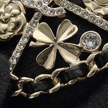 将图像加载到图库查看器中，CHANEL CC Logo Emblem Brooch BlackAB4702 Gold Plated Rhinestone Faux Pearl
