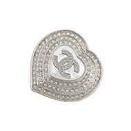 CHANEL CC Logo Heart Brooch Metal Rhinestone