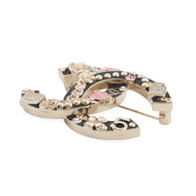 Load image into Gallery viewer, CHANEL CC Logo Strass Brooch BlackABD353-B16656-NY261 Gold Plated Rhinestone Faux Pearl
