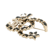 Load image into Gallery viewer, CHANEL CC Logo Brooch BlackAB9679 Gold Plated Leather Rhinestone Faux Pearl
