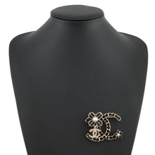 Load image into Gallery viewer, CHANEL CC Logo Brooch BlackAB9679 Gold Plated Leather Rhinestone Faux Pearl

