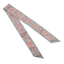 将图像加载到图库查看器中，HERMES Twilly, the Free Horse, Chevaux en Liberte Gris/Rouge/Blanc Silk100%
