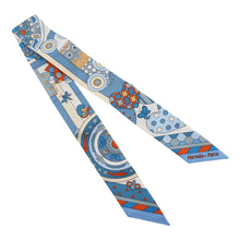 将图像加载到图库查看器中，HERMES Twilly Whispering in the Forest Les Murmures de la Foret Blue Jean/Orange/Cream Silk100%
