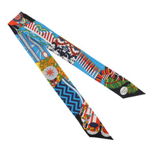 将图像加载到图库查看器中，HERMES Twilly Cane Umbrella and Duel De l'Ombrelle aux Duels Vieux Black / Blue / Jaune Viff Silk100%
