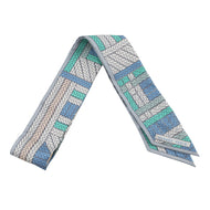 HERMES Twilly TRESSES H Blue Jean / Grispearl Silk100%