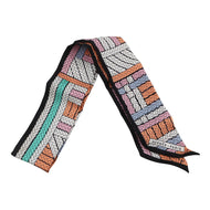 HERMES Twilly TRESSES H Apricot/Black/Rose Silk100%