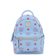 将图像加载到图库查看器中，MCM Visetos Stark Backpack Blue/PinkMMKASVE14H2001 Leather Size Mini
