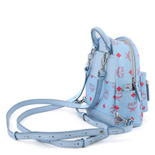将图像加载到图库查看器中，MCM Visetos Stark Backpack Blue/PinkMMKASVE14H2001 Leather Size Mini

