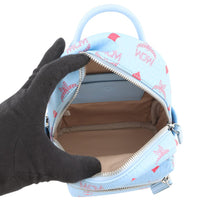 将图像加载到图库查看器中，MCM Visetos Stark Backpack Blue/PinkMMKASVE14H2001 Leather Size Mini
