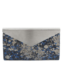 将图像加载到图库查看器中，JIMMY CHOO Floral Embroidery Clutch Bag Blue/Silver Canvas
