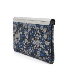 将图像加载到图库查看器中，JIMMY CHOO Floral Embroidery Clutch Bag Blue/Silver Canvas
