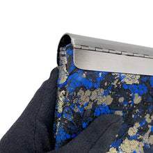 将图像加载到图库查看器中，JIMMY CHOO Floral Embroidery Clutch Bag Blue/Silver Canvas

