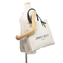 Load image into Gallery viewer, JIMMY CHOO Tote Bag Ivory/Black Canvas Leather
