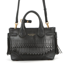 将图像加载到图库查看器中，BURBERRY Fringe Banner Tote 2-Way Bag Black40683431 Leather Size Small
