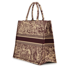 Load image into Gallery viewer, Dior Toile de Jouy Embroidery Book Tote Beige/BurgundyM1286ZTDT_M974 Canvas Size Large
