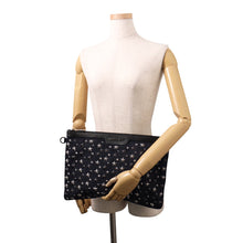 Load image into Gallery viewer, JIMMY CHOO Derek Starr Studded business bag Navy/Black Denim suede leather
