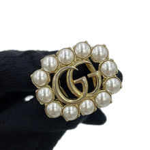 Load image into Gallery viewer, GUCCI Double G Logo Ring Size XS Gold Plated Faux Pearl

