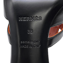 Load image into Gallery viewer, HERMES Candy Sandals Black/Orange Leather Size 38
