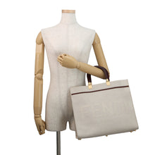 Load image into Gallery viewer, FENDI Sunshine Tote Bag Ivory/Brown8BH386 Canvas Leather Size Medium
