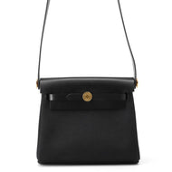 HERMES Herbag zip Black Toile H Vache Hunter Leather Size Mini