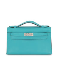 HERMES PochetteKelly Blue Paon Swift Leather