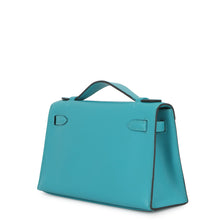 将图像加载到图库查看器中，HERMES PochetteKelly Blue Paon Swift Leather
