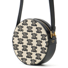 将图像加载到图库查看器中，CELINE Triomphe Round Purse Shoulder Bag Black/Ivory10G812CR1.38NO Canvas Leather
