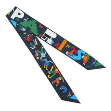 将图像加载到图库查看器中，HERMES Twilly FIGURES LIBRES Marine/Vert/Multicolor Silk100%
