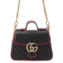 Load image into Gallery viewer, GUCCI GG Marmont Mini Top Handle Bag Black/Red583571 Leather
