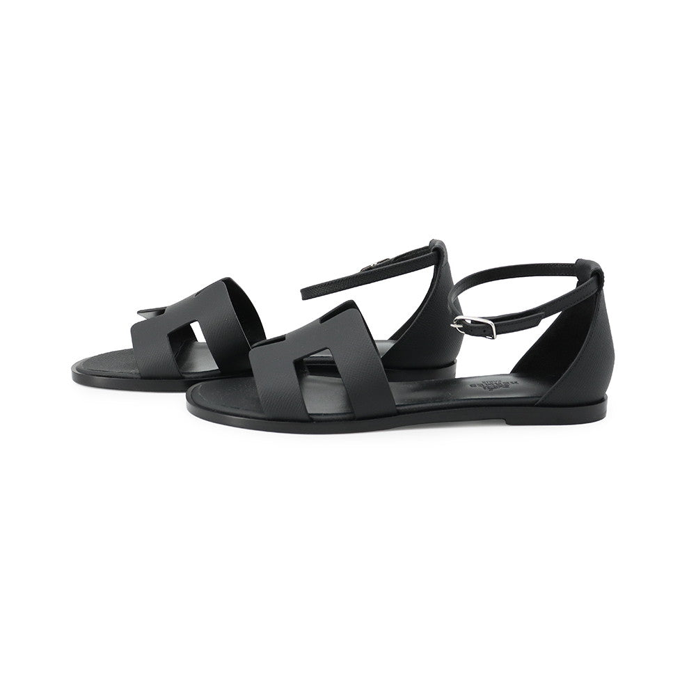 HERMES Sandals Santorini Black1182138Z Epsom Size 38– GALLERY RARE