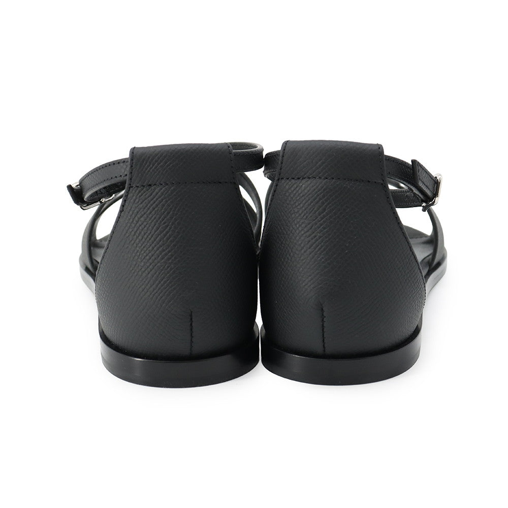 HERMES Sandals Santorini Black1182138Z Epsom Size 38– GALLERY RARE
