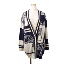 Load image into Gallery viewer, HERMES EN DESORDRE FINESSE BRIDE DE GALA Cardigan Size 40 White/Navy4E2727D6 Silk95% Nylon4% Polyurethane1%
