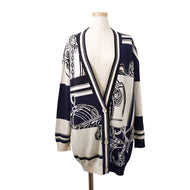 HERMES EN DESORDRE FINESSE BRIDE DE GALA Cardigan Size 40 White/Navy4E2727D6 Silk95% Nylon4% Polyurethane1%
