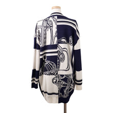 Load image into Gallery viewer, HERMES EN DESORDRE FINESSE BRIDE DE GALA Cardigan Size 40 White/Navy4E2727D6 Silk95% Nylon4% Polyurethane1%
