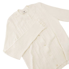 Load image into Gallery viewer, HERMES Long-sleeved cardigan with ruffle detail Size 40 Blanc Naturel6E2738DI Silk50% Cotton38% Nylon9% Elastine3%
