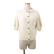 CHANEL CC Logo Button Knit Short Sleeve Size 34 IvoryP65575-K61301-N9739 Cashmere100%