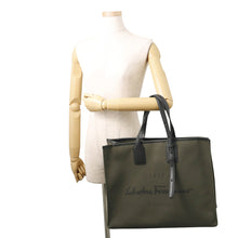 Load image into Gallery viewer, Ferragamo Tote Bag Khaki/Black240842 760250 Canvas Leather

