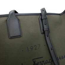 Load image into Gallery viewer, Ferragamo Tote Bag Khaki/Black240842 760250 Canvas Leather
