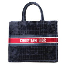 Load image into Gallery viewer, Dior Book Tote Bag (Fake Crocodile) Navy/Red/White suede Size Large
