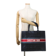 Load image into Gallery viewer, Dior Book Tote Bag (Fake Crocodile) Navy/Red/White suede Size Large
