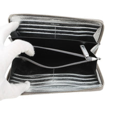 将图像加载到图库查看器中，SAINT LAURENT PARIS Logo Zip Around Long Wallet Cloth Silver352904 Leather
